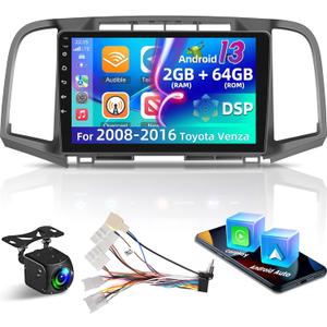 [2+64G] for Toyota Venza 2008-2016 Car Radio - 9 inch HD Touchscreen Android 13 Car Radio - Wireless Carplay & Android Auto, GPS, WiFi, Mirror Link, DSP+EQ, SWC + AHD Backup Camera