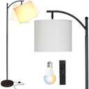 LED Floor Lamps for Living Room, 12W Modern Arc Floor Lamp with Remote & Adjustable Linen Lampshade, Stepless Dimmable Tall Standing Lamp for Bedroom Office Reading (White Shade)