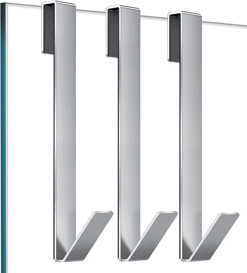 Shower Door Hooks 10 in, Shower Hooks for Towels, Heavy Duty Drilling-Free Extended Towel Hooks for Bathroom Frameless Glass Door, Over The Door Towel Hooks 3 Packs Silver