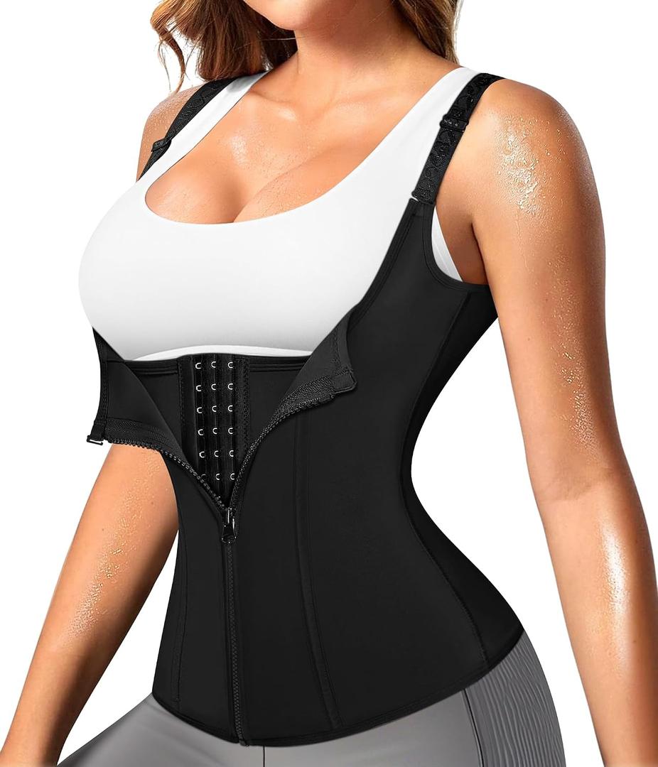 Nebility Waist Trainer for Women Corset Shapewear with Zipper Women's Waist Cincher Tank Top with Adjustable Straps (L, Black)