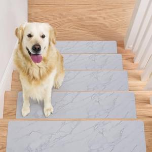 MBIGM Rubber Stair Treads (15 Pack) - Non-Slip White Marble, Indoor Rubber Stairs Mats, Size: 8" x 30"