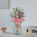 Faux Flowers with Vase,Artificial Silk Roses in Vase, Fake Plant Eucalyptus Flower Arrangement for Home Office Farmhouse Bathroom Dining Table Centerpiece Decorations Coffee Table Decor (Pink)