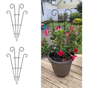 2 Pack Black Coated Wave Pot Trellis 23'' Stakes for Climbing Plants Patio Plant Support for Outdoor,Rose, Vegetable Flower, Backyard