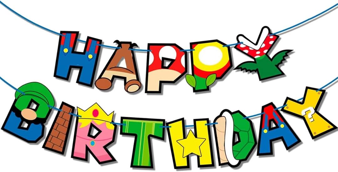 Video Games Birthday Banner Happy Birthday Party Banner for Girls Boys Baby Shower Party Hanging Letter Banners Cool Gaming Theme Room Wall Backdrop Decoration Supplies