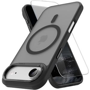 PinLiSheng Magnetic for iPhone Air Case [Metal Camera Frame&Buttons] [Mil-Grade Drop Protection] Shockproof Slim Translucent Matte Protective Phone Case, Black