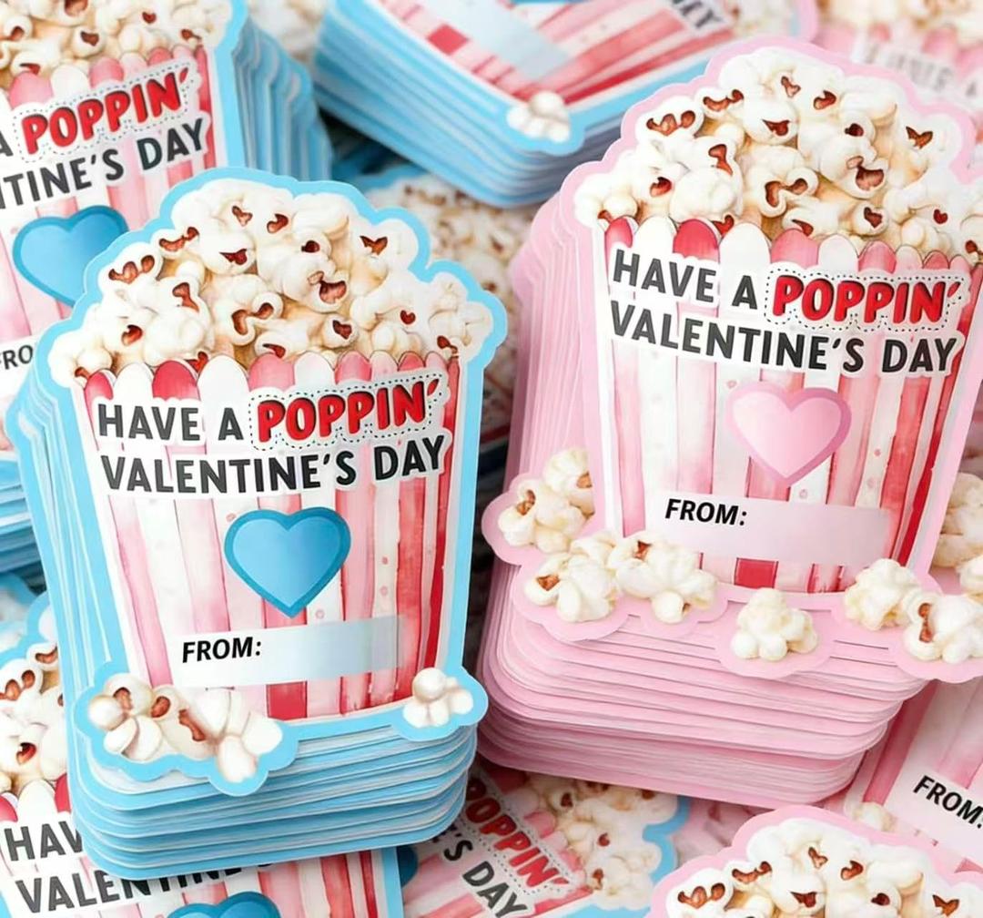 Valentines Popcorn Stickers, Perfect for Boys and Girls as Valentine's Day Exchange Gifts, Party Gifts, (24Pcs)