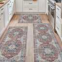 DEXI Kitchen Floor Mats 3 Pieces Non Slip, Washable Runner Rugs Absorbent,Thin Standing Carpet Soft Comfort for Sink Hallway Entryway Laundry Room Boho Decor, Red (24" x 36" + 24" x 60" + 24" x 84")
