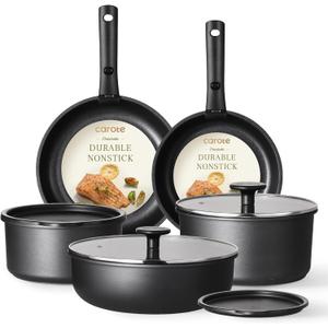 CAROTE Pots and Pans Set Non Stick, Cookware Set Detachable Handle, Nonstick Induction Kitchen Sets Non Stick with Removable Handle, RV Cook Ware, Oven Safe, Black (11 pcs Granite Set, Ebony black)