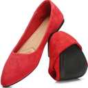 HEAWISH Womens Black Flats Shoes Comfortable Suede Pointed Toe Slip On Casual Ballet Flats Dress Shoes Nude Flats (9, Red)