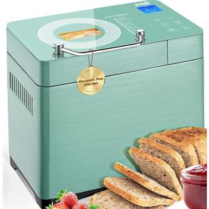 KBS 710W Convection Bread Maker Dual Heaters,2.2LB Bread Machine with Healthy Ceramic Pan&Auto Fruit Dispenser,17-in-1 Bread Maker Machine Gluten Free,Stainless Steel 15H Timer&Keep Warm, Touch Panel