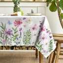 Horaldaily Spring Tablecloth 60104 Inch, Wildflowers Floral Butterfly Washable Table Cover for Party Picnic Dinner Decor