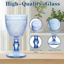 Vintage Wine Glasses Set of 12, 10 oz Glass Goblets Wine Glassware, Romantic Wedding Glass Set, Embossed Drinking Stemware Beverage Cups for Wedding Party Bar, Blue