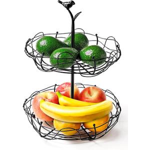 2-Tier Fruit Basket with Bird Nest Design - Charming Bird Handle, Multi-Functional Fruit and Vegetable Organizer for Kitchen Counter and Tabletop, Perfect Blend of Style and Practicality