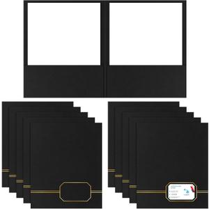 Kisston 10 Pack Executive Twin Pocket Folders Letter Size Black with Gold Foil Trim Textured Folders with 2 Pockets for Home Business Office