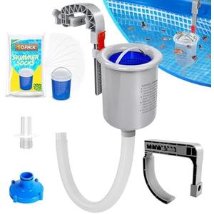 Above Ground Pool Skimmer with 10 PCS Skimmer Socks, Floating Pool Surface Skimmer Basket for Above Ground Pool, Compatible with Intex Inflatable Pools, Efficiently Removes Leaves Debris