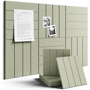 Fluxynara Felt Bulletin Board Tiles Large 36" x 24" Cork Board Alternative-6 Pack with 40 Adhesive Tabs, Thick Slat Wall Panels for Office Decor, Push Pin Board Wall Organizer Alternative - Sage Green