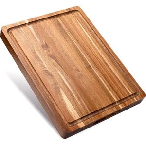 Acacia Wood Cutting Board for Kitchen, 1.5 Thick Chopping Board with Juice Groove, Sorting Compartment Charcuterie Board, 16x12x1.5 Inch Butcher Block