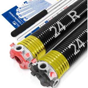 Pair of 2" Garage Door Torsion Springs Set with Non-Slip Winding Bars & Gloves, High Precision Electrophoresis Oil-Free Black Coated for Replacement, MIN 16,000 Cycles (0.207x 2" x 24'')