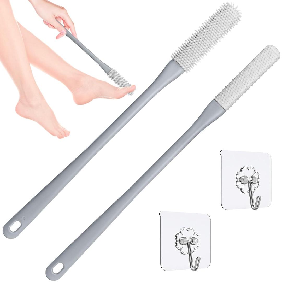 Toe Cleaning Brush,Foot Scrubber for Shower with 15.7" Long Handle Soft Silicone Cleaning Shower Brush Foot Care for Seniors,Elderly, Men and Women (Grey)