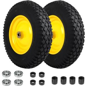 4.80/4.00-8 Pneumatic Tires, 16" Wheelbarrow Tire and Wheel 400LB Capacity, with 5/8" & 3/4" Bushing Kit, 3"-4''-6''-7" Adjustable Hub, for Garden Cart, Utility Carts, Trailers, Hand Trucks, 2 Pack