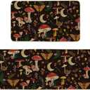 Artoid Mode Black Mushrooms Butterfly Spring Kitchen Mats Set of 2, Home Decor Low-Profile Kitchen Rugs for Floor - 17x29 and 17x47 Inch (17" x 29" /17" x 47", Black)