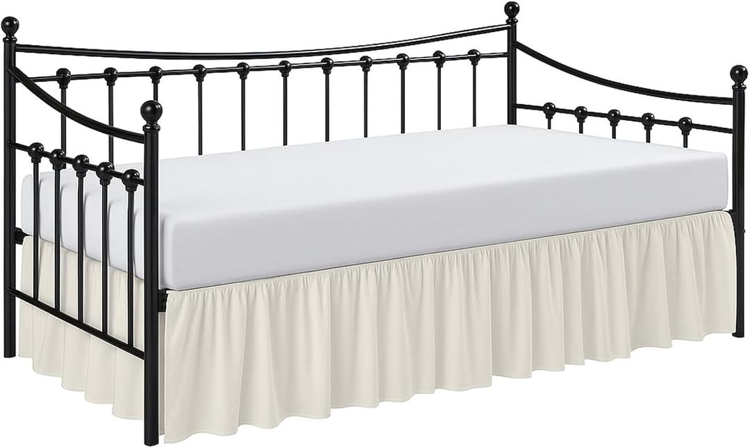 Cottington Lane Daybed Skirt with Split Corners Twin Size Gather Dust Ruffle Bedskirt 18 Inch Drop, Premium Hotel Quality Brushed Microfiber, Classic Platform Fit, Ivory