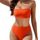 YACUN Women's High Waisted Bikini Swimsuit Two Piece Strapless Bandeau Cheeky Bathing Suits, L