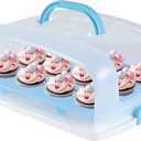 Cake Carrier with Lid, Blue Cake Holder Cupcake Container for 12 Cupcakes or 1 Large Cake Pie Pizza Tart 2 in 1 Portable Dessert Container for Cake Pie Muffin