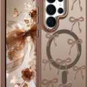 BENTOBEN Magnetic for Samsung Galaxy S26 Ultra Case with Cute Ribbon Bows Pattern, [Compatible with MagSafe] Translucent Matte Anti-Slip Slim Women Girl Protective Cover for Samsung S26 Ultra, Bronze