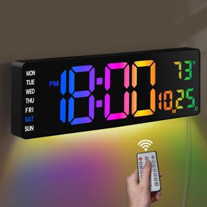 Pytha Sight 16 Inch Large Digital Wall Clock, Large LED Display Digital Wall Clock with Temperature (C/F), Remote Control, Auto-Dimming, Night Light for Classroom,Bedroom, Garage,Gym,Seniors Gift