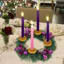 MorTime 14 Inches Christmas Wreath Candle Holder Ring, Christmas Candlestick Decoration with Glitter Berries Purple Bows and Christmas Balls for Winter Holidays Home Decor