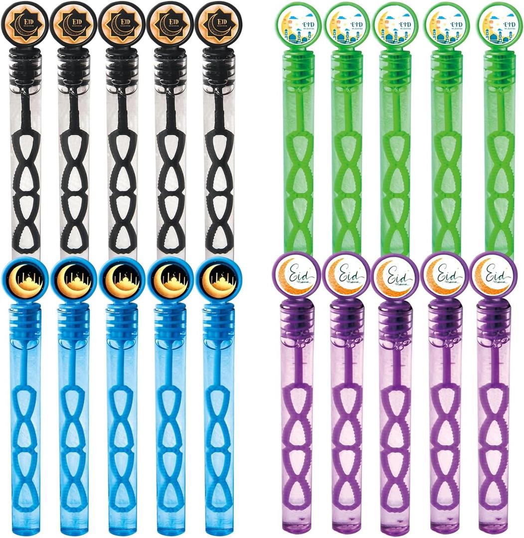 20Pcs Eid/Ramadan Mubarak Bubble Wands, Mini Bubble Wands for Eid Party Favors, Islamic Gift Toys for Girls Boys Kids Toddler Adults, Party Bag Stuffers Goodie Bag Filler, Classroom Prizes
