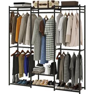 Wardrobe Closet Tall Size, Clothes Rack with Hanging Areas and Storage Shelves, Closet Organizers and Storage, Free Standing Clothing Rack