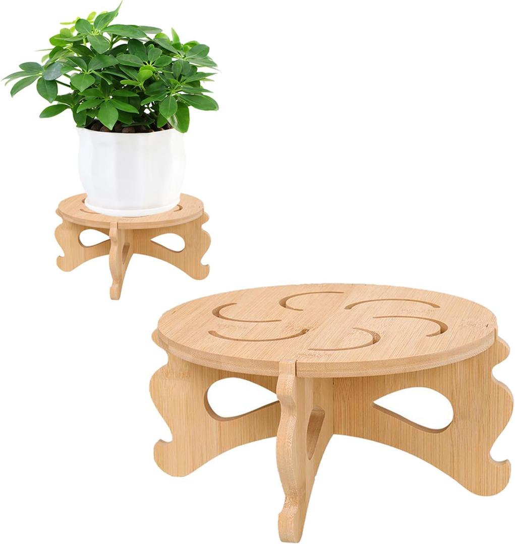 Plant Stand Indoor, Bamboo & Wood Plant Holders Indoor Stand, No Screws Required Stable Outdoor Plant Pot Stand, Wooden Stand for Plants Fit 5-15 Inch Pots, Support 190lb Adult