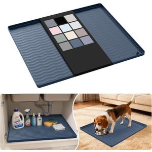 URMONA Waterproof Silicone Under Sink Mat 22'' x 19'' Shelf Liner for Kitchen and Bathroom, Cabinet and Counter Protector, Storage and Organizers, Litter Mat, Pet Cat Puppy Essentials(Dark Grey)