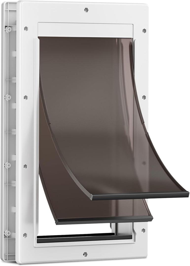 Plastic Dog Door for Door, Never Rust Doggy Door, Doggie Door for Interior and Exterior Doors, Large Plastic Pet Door with Double Magnetic Flaps, Closing Panel, Pet Up to 100 LBS (White)
