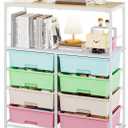 8 Drawers Rolling Storage Cart with Wooden Top, Multipurpose Utility Cart with Opening Shelf & Lockable Wheels, Storage Drawer Cart Organizer for Home Office Craft Room Classroom, Rainbow