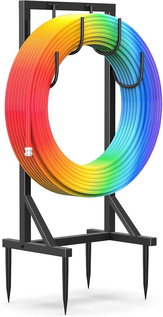 Garden Water Hose Holder for Outside Hose Stand Hanger Rack Freestanding | 43inch, 4 Reinforcing Spikes, 4-Hook, Heavy Duty, Durable, for Yard & Lawn