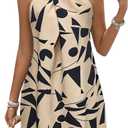 Floerns Women's Criss Cross Halter Dress Allover Print Sleeveless A Line Short Dresses (Medium, Khaki Multi)