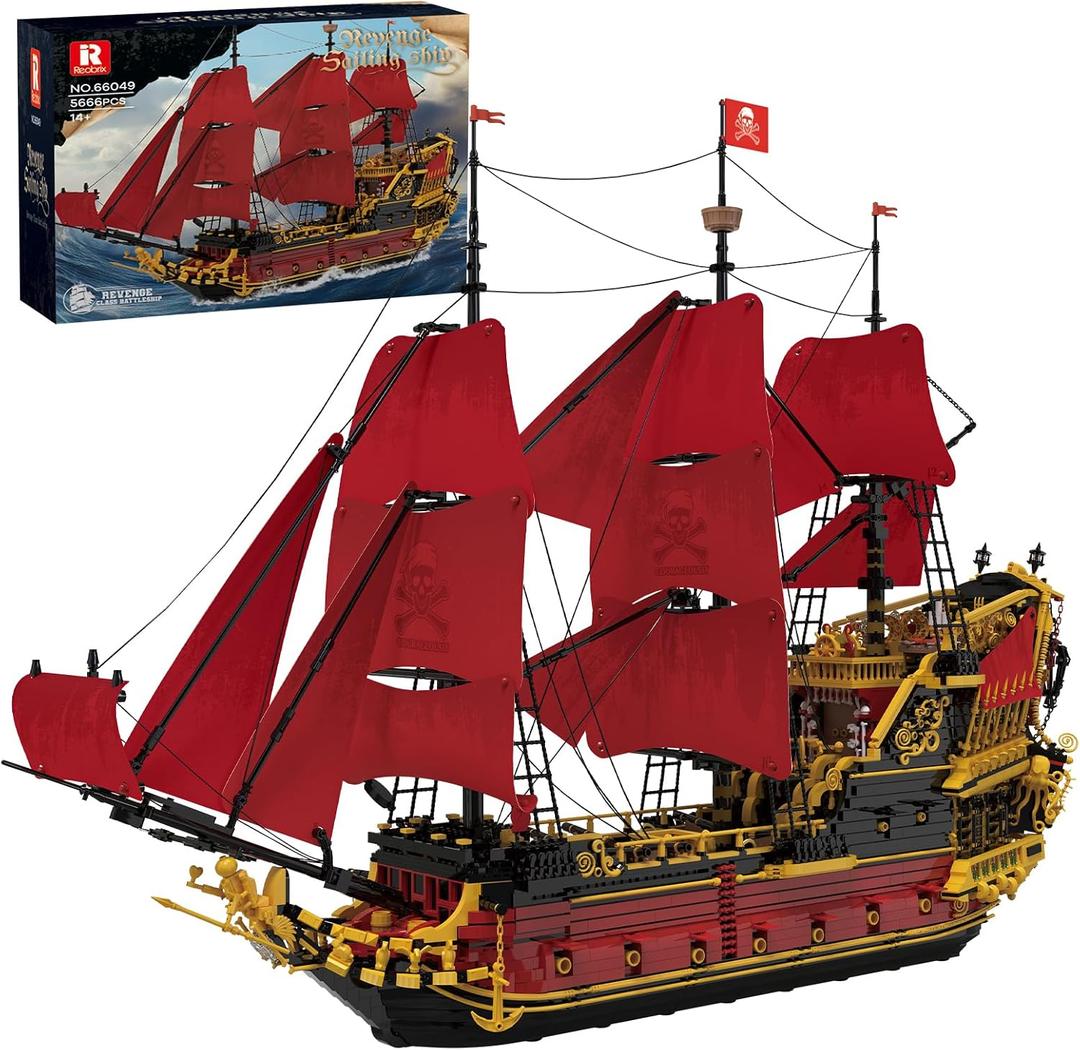 Reobrix Revenge Pirate Ship Building Block Set for Adults, 5666+ Pieces Historical Model Kit 66049, Collectible Sailing Ship Boat Construction Toy, Christmas Birthday Gifts