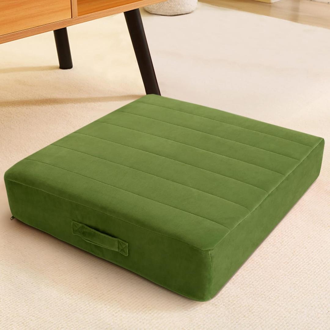 MeMoreCool Square Floor Pillow Seating for Adults Kids, Large Meditation Cushion Floor Pillow with Thick Foam & Soft Tufted Cover, Washable Big Pillow Seat Floor Cushion for Sitting Yoga 24" Green