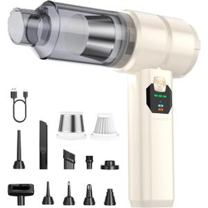 Portable Cordless Car Vacuum,4-in-1 Handheld Cordless Vacuum with 30000Pa Suction, 130000 RPM,6800mAh Battery,10 Nozzles,Rubber Paint Material for Car,Home,Birthday Gifts for Men Dad Husband(Beige)
