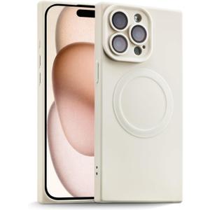 Designed for iPhone 15 Pro Case Silicone Compatible with Magsafe, Camera Lens Protector, Military Grade Shockproof Protective, Rectangle Magnetic Phone Case for iPhone 15 Pro White