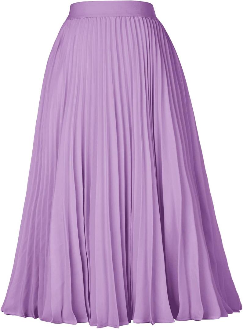 GRACE KARIN Women High Elastic Waist Pleated Chiffon Skirt Midi Swing A-line Skirts (Medium, Ice Purple)