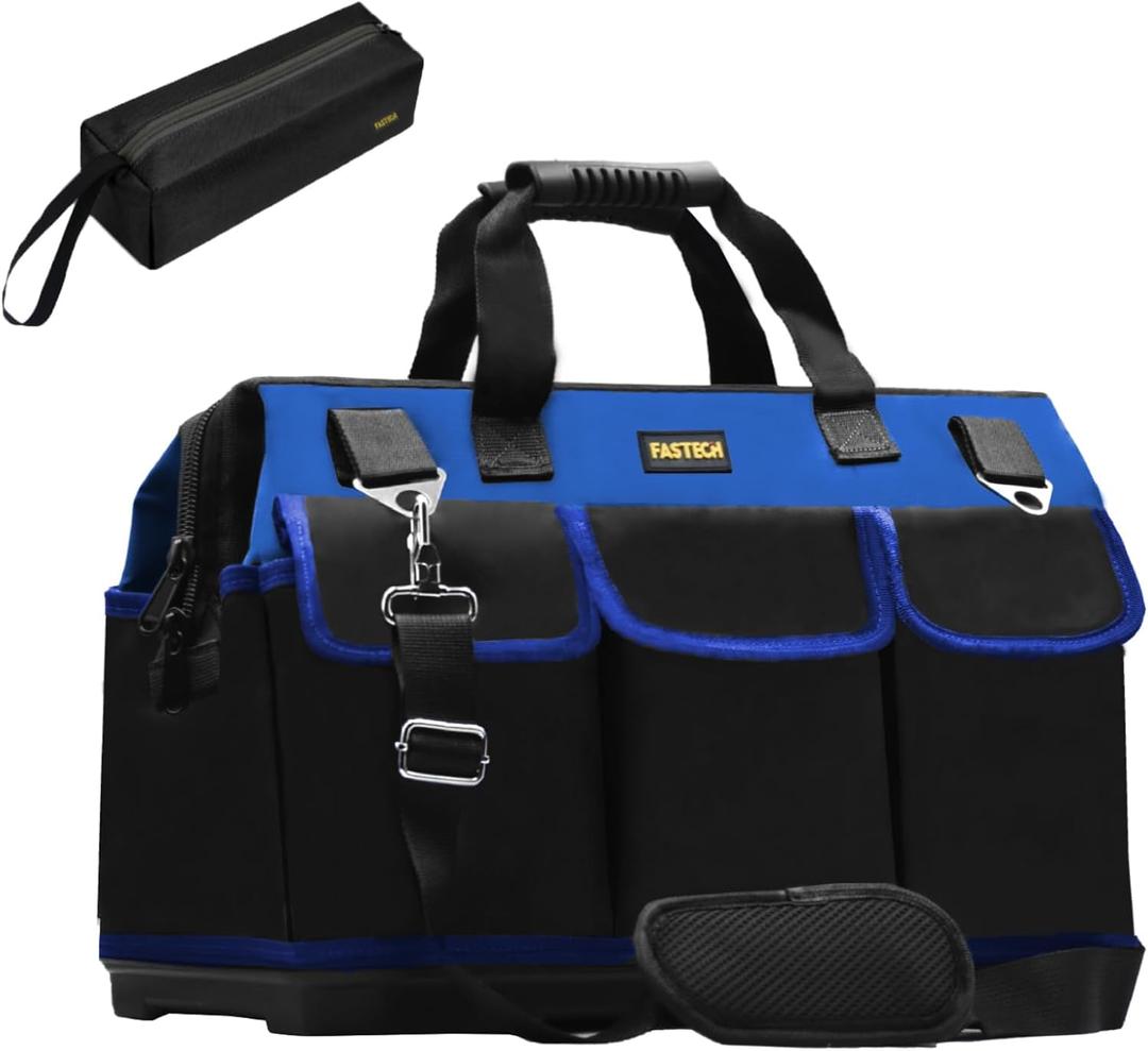 FASTECH 22 Inch Bottom Tools Bag With Wide Mouth For Tool Storage, Carrier and Organizer, Heavy Duty Tool Tote Bag For Men/Women, Wide Mouth Tool Bag With Inside Pockets (22 Inch)