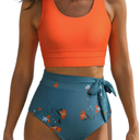 Dokotoo Womens 2 Piece Swimsuit Scoop Neck Sleeveless 2025 Racerback Top Tummy Control Tie Knot Bathing Suits Floral Bottoms Size L