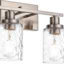 MELUCEE Indoor Wall Sconces Brushed Nickel with Clear Hammered Glass, 2-Light Modern Bathroom Vanity Light Wall Mount Lamp for Mirror Cabinets Powder Room Dressing Table (Patent No.: US D963914 S)