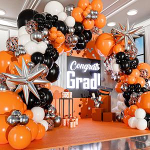 ALL-IN-1 Orange Black White Balloons Arch Kit with BONUS Starburst Balloons  Small & Large White Orange Black Balloons  Party Decorations for Graduation, Birthday Bengals, Halloween, Harley Davidson