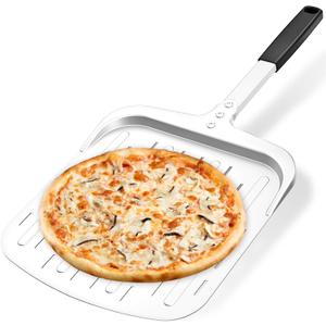 12-Inch Perforated Aluminum Pizza Peel, Professional Metal Pizza Paddle Spatula with Silicone Handle for Indoor & Outdoor Ovens