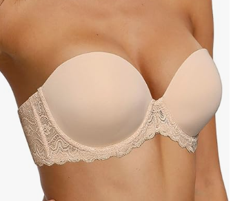 34DD 
Strapless Clear Back Strap Convertible Bra with Lace Padded Underwired Plus Size Brassiere